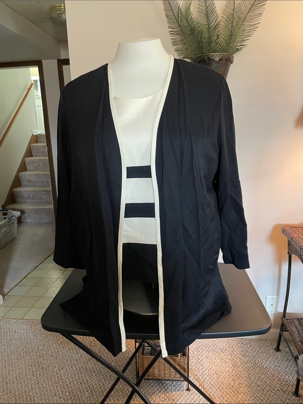 Black & White Open Front Womens Jacket with Contrast Trim